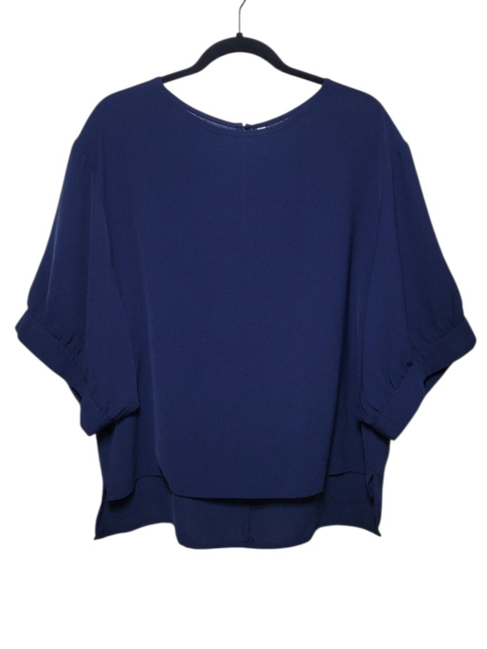 Glam Dolman Sleeve Blouse Chiffon High Low Flowy Top Navy Blue Small Minimalist